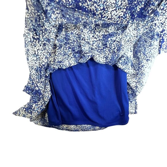 RN Studio Ronni Nicole Dress Blue Handkerchief Hem Flowy Lace Overlay Lined 16 - Picture 6 of 13